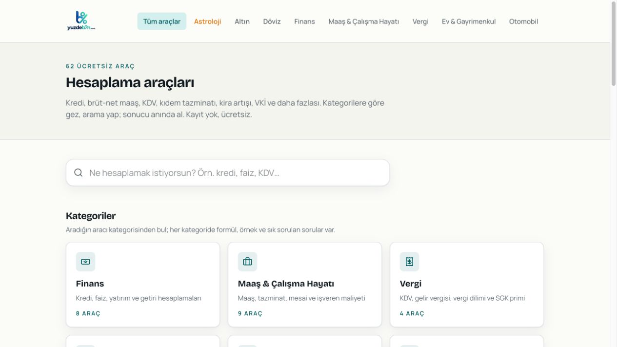 YüzdeBin — kendi hesaplama araçları projemiz